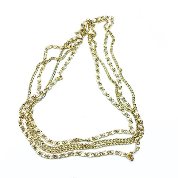 Vintage Sarah Coventry Eloxal Necklace, Gold Tone Mixed Chains Multi Strand Retr - Picture 3 of 3